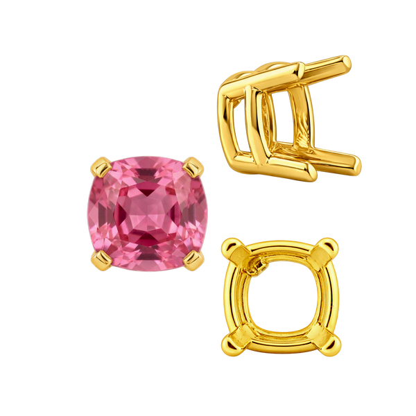 Four Prong Cushion Heavy Basket Settings in 14K Gold (4.00 x 4.00 mm - 10.00 x 10.00 mm)