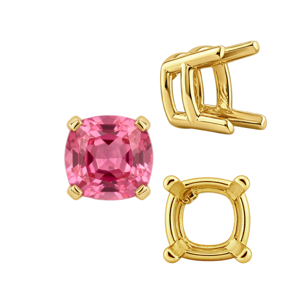 Four Prong Cushion Heavy Basket Settings in 14K Gold (4.00 x 4.00 mm - 10.00 x 10.00 mm)