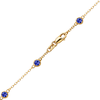 Finished Diamond by the Yard Cable Chain Anklet in 14K Yellow Gold with Sapphire Stones