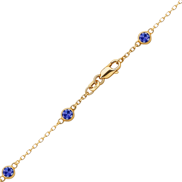 Finished Diamond by the Yard Cable Chain Bracelet in 14K Yellow Gold with Sapphire Stones