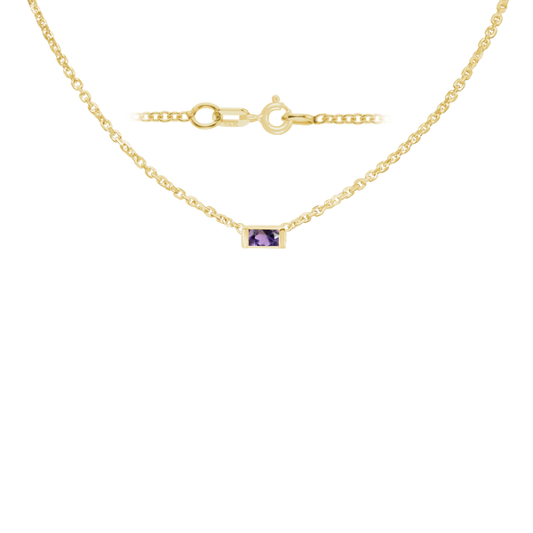Diamond or Gemstone Baguette Bezel Charm in 14K Yellow Round Cable Necklace (16-18" Extension)