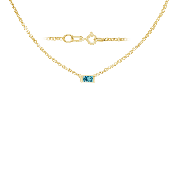 Diamond or Gemstone Baguette Bezel Charm in 14K Yellow Diamond Cut Cable Necklace (16-18" Extension)