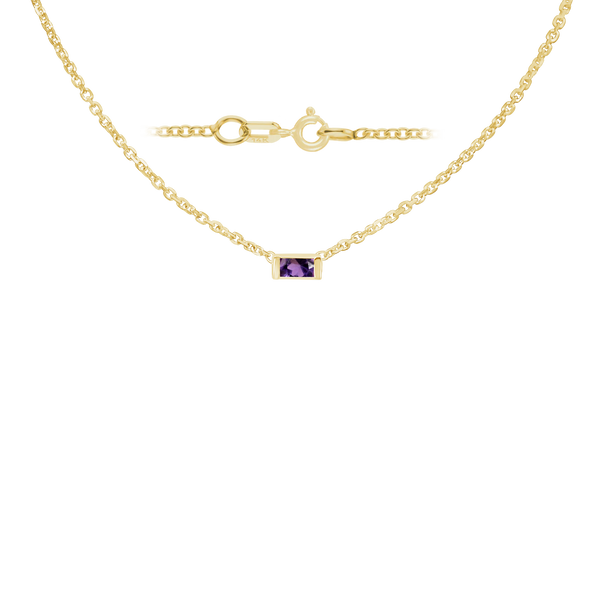 Diamond or Gemstone Baguette Bezel Charm in 14K Yellow Round Cable Necklace (16-18" Extension)