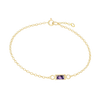 Diamond or Gemstone Baguette Bezel Charm in 14K Yellow Diamond Cut Cable Bracelet