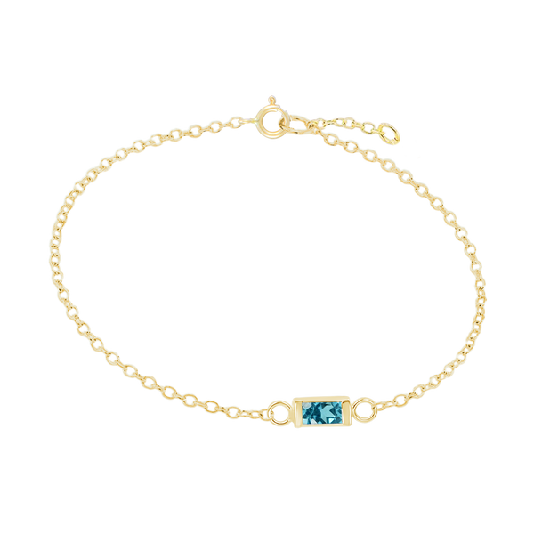 Diamond or Gemstone Baguette Bezel Charm in 14K Yellow Round Cable Bracelet