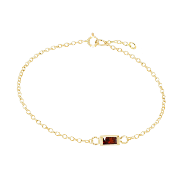 Diamond or Gemstone Baguette Bezel Charm in 14K Yellow Diamond Cut Cable Bracelet