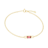 Diamond or Gemstone Baguette Bezel Charm in 14K Yellow Round Cable Bracelet