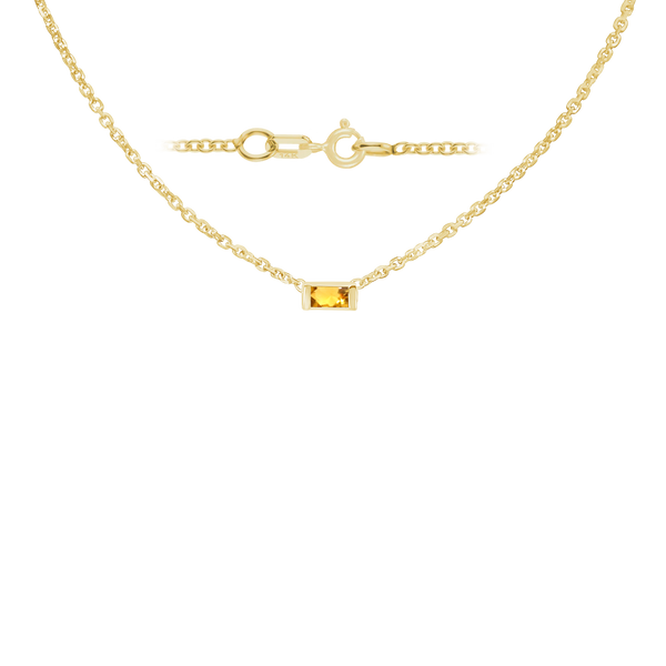 Diamond or Gemstone Baguette Bezel Charm in 14K Yellow Diamond Cut Cable Necklace (16-18" Extension)