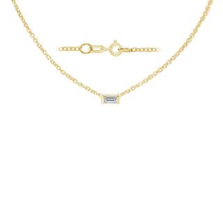 Diamond or Gemstone Baguette Bezel Charm in 14K Yellow Round Cable Necklace (16-18" Extension)