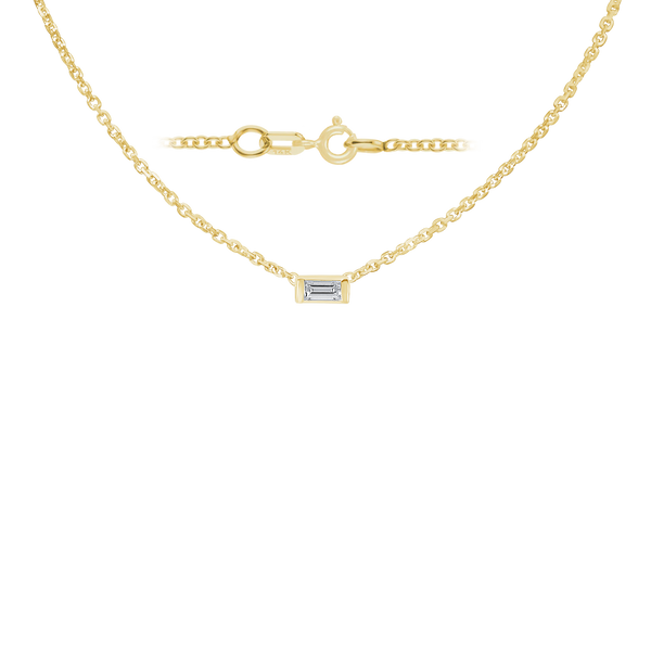 Diamond or Gemstone Baguette Bezel Charm in 14K Yellow Round Cable Necklace (16-18" Extension)