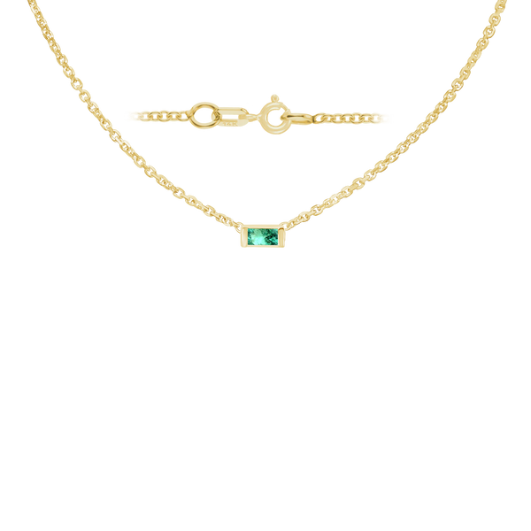 Diamond or Gemstone Baguette Bezel Charm in 14K Yellow Round Cable Necklace (16-18" Extension)