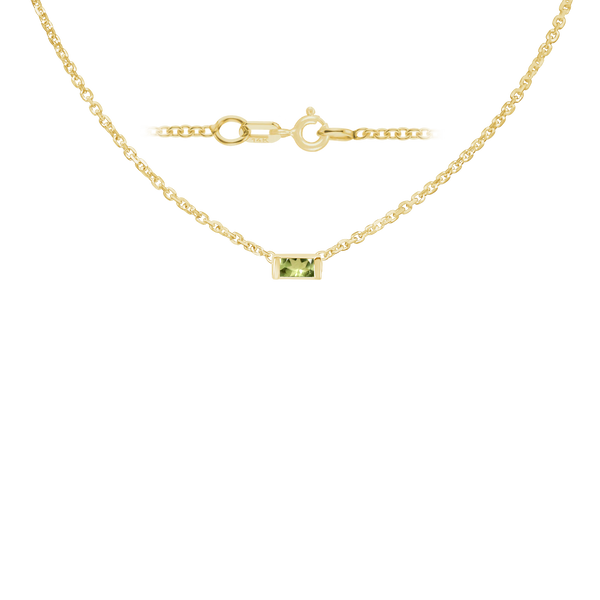 Diamond or Gemstone Baguette Bezel Charm in 14K Yellow Diamond Cut Cable Necklace (16-18" Extension)