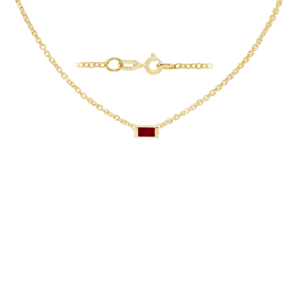 Diamond or Gemstone Baguette Bezel Charm in 14K Yellow Diamond Cut Cable Necklace (16-18" Extension)