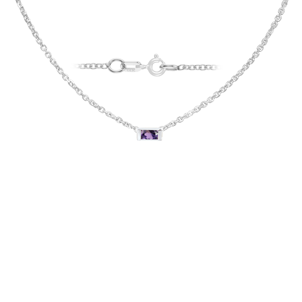 Diamond or Gemstone Baguette Bezel Charm in 14K White Round Cable Necklace (16-18" Extension)