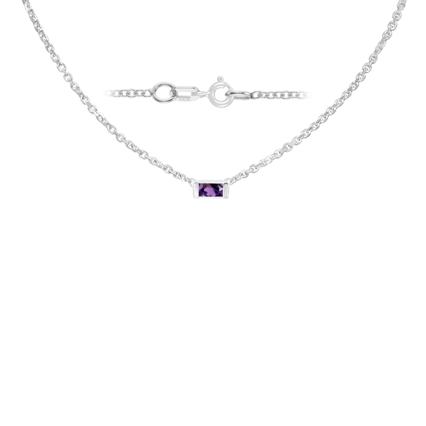 Diamond or Gemstone Baguette Bezel Charm in 14K White Diamond Cut Cable Necklace (16-18" Extension)