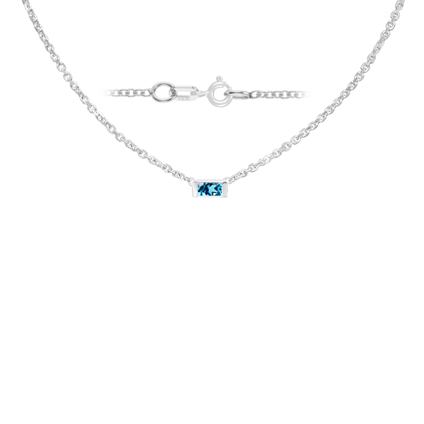 Diamond or Gemstone Baguette Bezel Charm in 14K White Diamond Cut Cable Necklace (16-18" Extension)