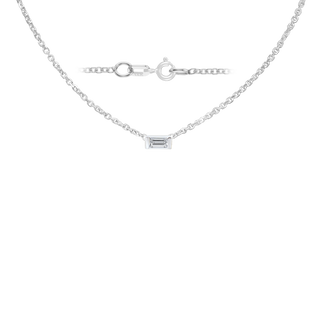 Diamond or Gemstone Baguette Bezel Charm in 14K White Round Cable Necklace (16-18" Extension)