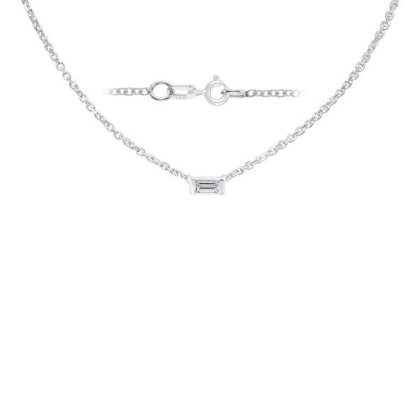 Diamond or Gemstone Baguette Bezel Charm in 14K White Round Cable Necklace (16-18" Extension)