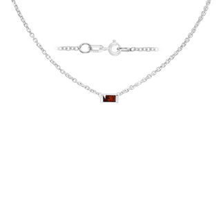 Diamond or Gemstone Baguette Bezel Charm in 14K White Diamond Cut Cable Necklace (16-18" Extension)