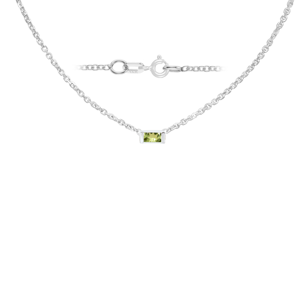 Diamond or Gemstone Baguette Bezel Charm in 14K White Round Cable Necklace (16-18" Extension)