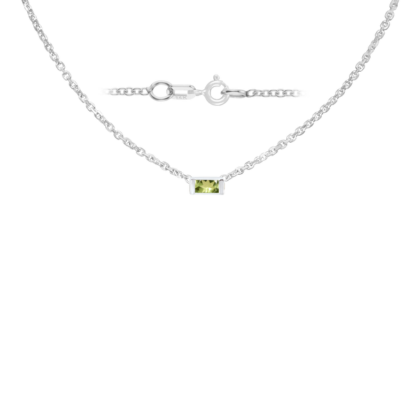 Diamond or Gemstone Baguette Bezel Charm in 14K White Diamond Cut Cable Necklace (16-18" Extension)