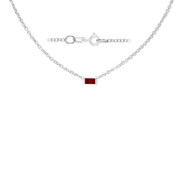 Diamond or Gemstone Baguette Bezel Charm in 14K White Diamond Cut Cable Necklace (16-18" Extension)