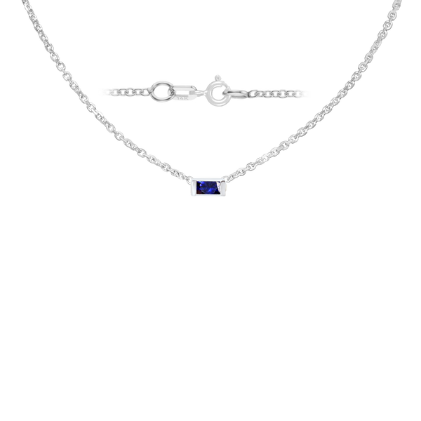 Diamond or Gemstone Baguette Bezel Charm in 14K White Diamond Cut Cable Necklace (16-18" Extension)