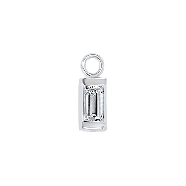 Diamond or Gemstone Baguette Bezel Drop Charm in 14K White Gold