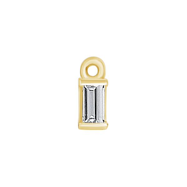 Diamond or Gemstone Baguette Bezel Drop Charm in 14K Yellow Gold