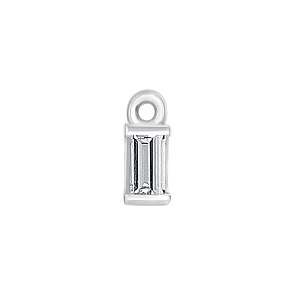 Diamond or Gemstone Baguette Bezel Drop Charm in 14K White Gold