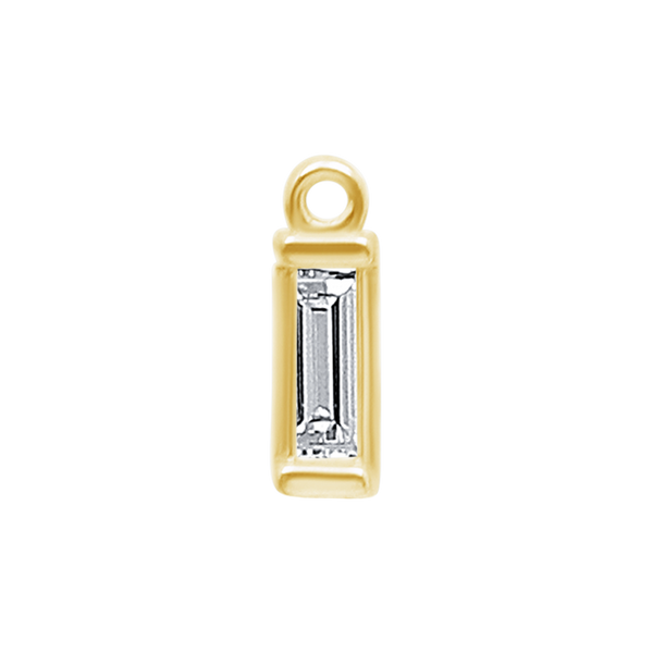 Diamond or Gemstone Baguette Bezel Drop Charm in 14K Yellow Gold