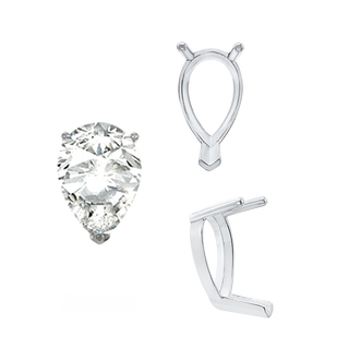 V-End Pear Shape Single Base Settings in Sterling Silver (5.00 x 3.00 mm - 15.00 x 10.00 mm)