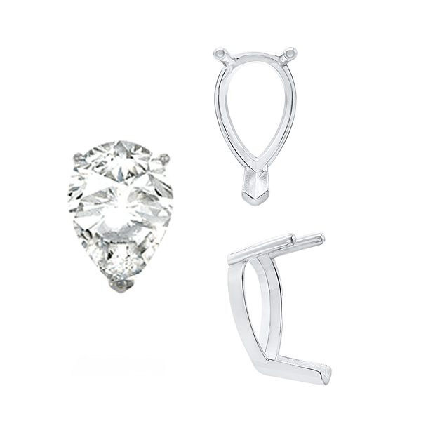 V-End Pear Shape Single Base Settings in Sterling Silver (5.00 x 3.00 mm - 24.00 x 16.00 mm)