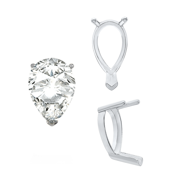 V-End Pear Shape Single Base Settings in Sterling Silver (5.00 x 3.00 mm - 24.00 x 16.00 mm)