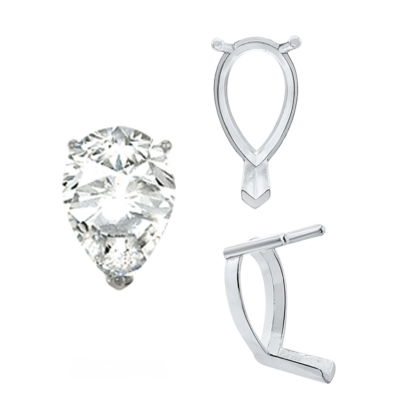 V-End Pear Shape Single Base Settings in Sterling Silver (5.00 x 3.00 mm - 24.00 x 16.00 mm)