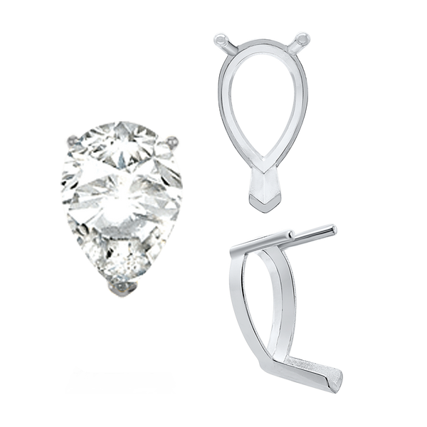 V-End Pear Shape Single Base Settings in Sterling Silver (5.00 x 3.00 mm - 24.00 x 16.00 mm)