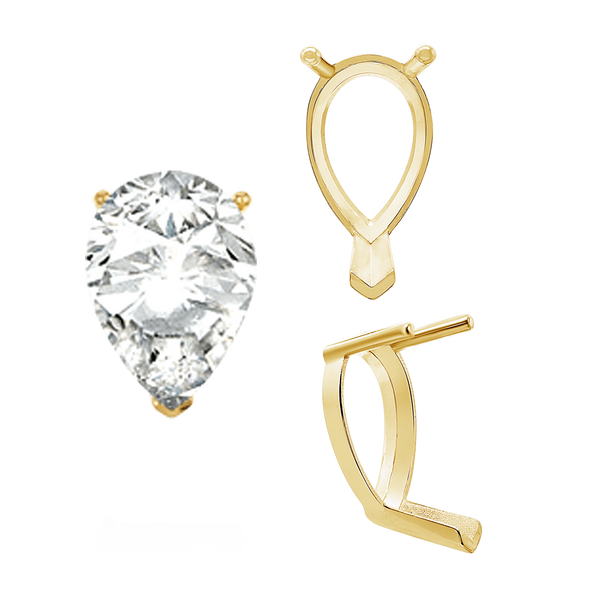 V-End Pear Shape Single Base Settings in 14K Gold (5.00 x 3.00 mm - 24.00 x 16.00 mm)