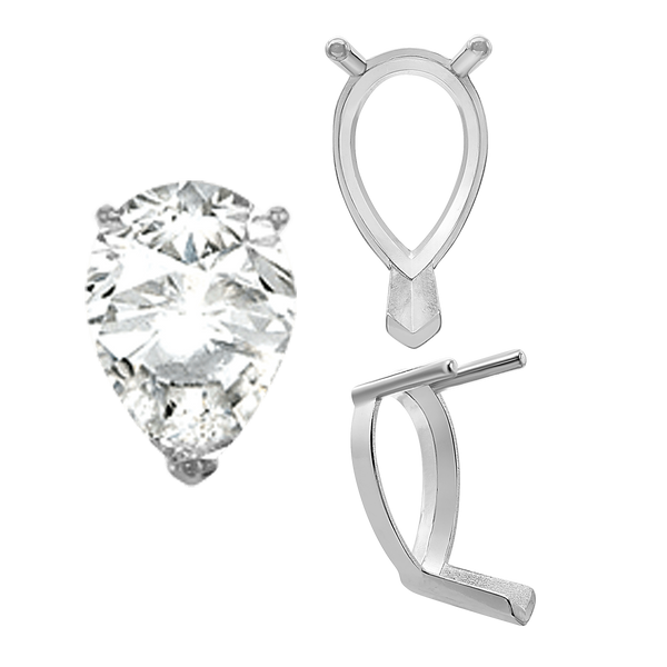 V-End Pear Shape Single Base Settings in Sterling Silver (5.00 x 3.00 mm - 24.00 x 16.00 mm)