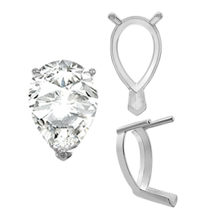 V-End Pear Shape Single Base Settings in Sterling Silver (5.00 x 3.00 mm - 24.00 x 16.00 mm)