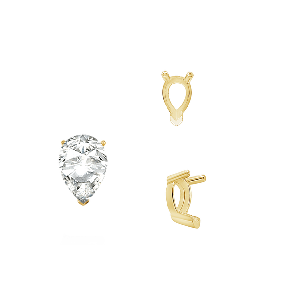 V-End Pear Shape Single Base Settings in 14K Gold (5.00 x 3.00 mm - 24.00 x 16.00 mm)