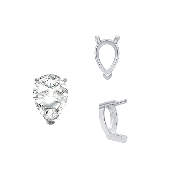 V-End Pear Shape Single Base Settings in Sterling Silver (5.00 x 3.00 mm - 24.00 x 16.00 mm)