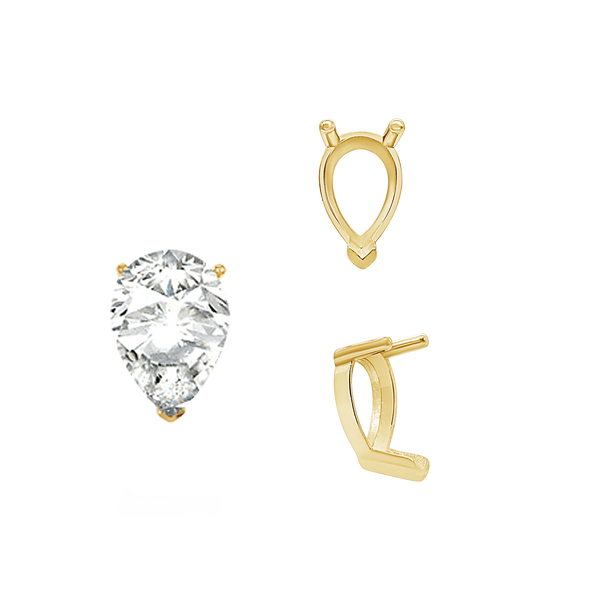 V-End Pear Shape Single Base Settings in 14K Gold (5.00 x 3.00 mm - 24.00 x 16.00 mm)