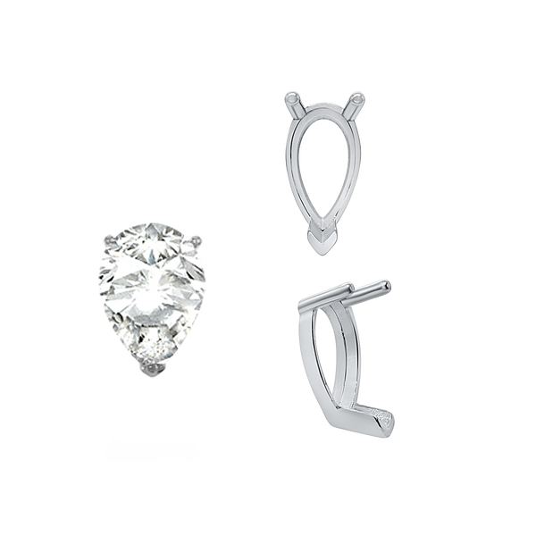 V-End Pear Shape Single Base Settings in Sterling Silver (5.00 x 3.00 mm - 24.00 x 16.00 mm)