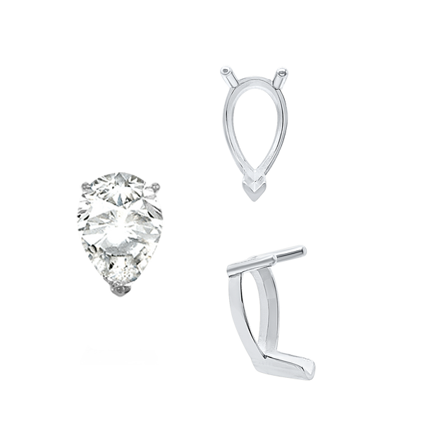 V-End Pear Shape Single Base Settings in Sterling Silver (5.00 x 3.00 mm - 24.00 x 16.00 mm)