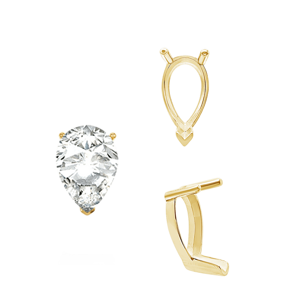 V-End Pear Shape Single Base Settings in 14K Gold (5.00 x 3.00 mm - 24.00 x 16.00 mm)