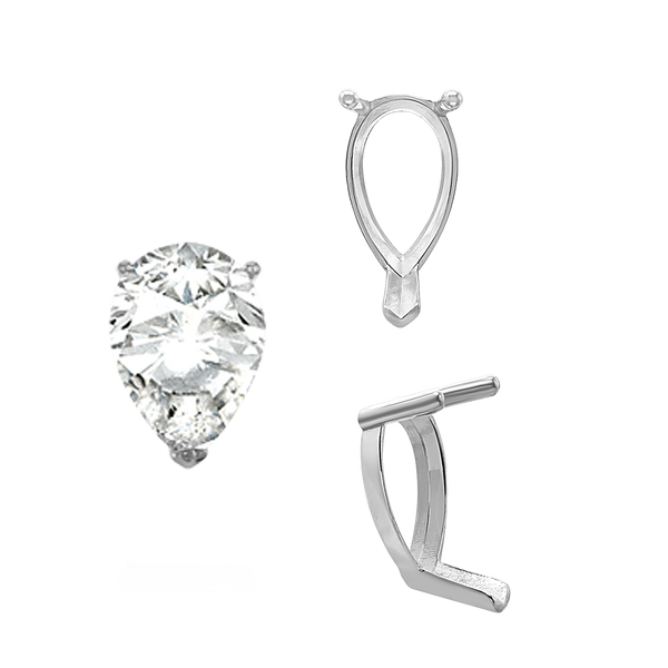 V-End Pear Shape Single Base Settings in Sterling Silver (5.00 x 3.00 mm - 24.00 x 16.00 mm)