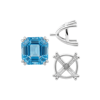 Eight Prong Cushion Cut Settings in Sterling Silver (4.00 mm - 10.00 mm)