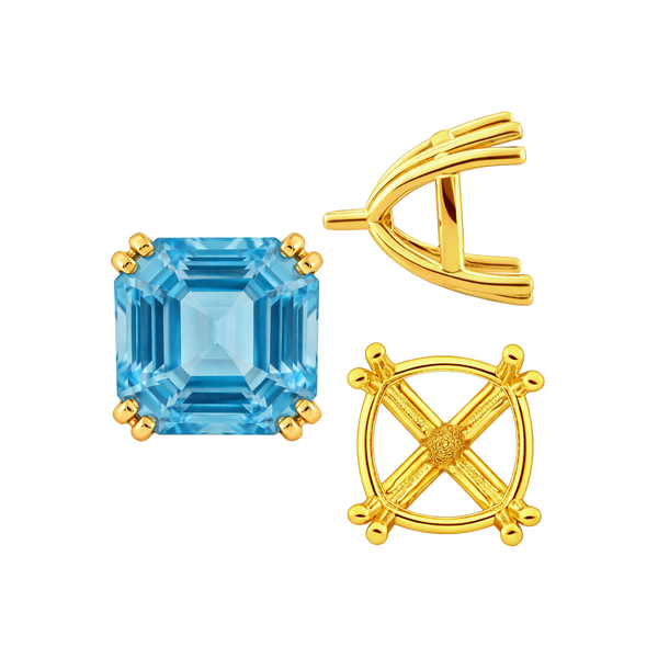 Eight Prong Cushion Cut Settings in 14K Gold (4.00 mm - 10.00 mm)