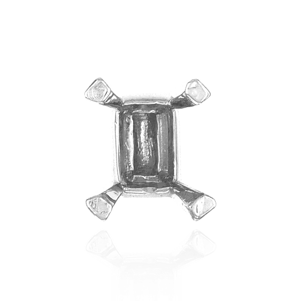 Four Prong Emerald Shape Heavy Solitaire Settings in Sterling Silver (3.50 x 2.60 mm - 16.00 x 13.00 mm)