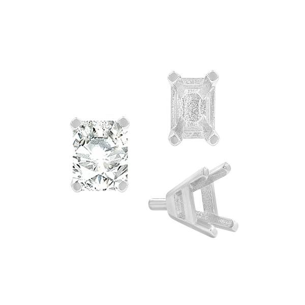 Four Prong Emerald Shape Tapered Solitaire Settings With Peg in 18K Gold (5.00 x 3.00 mm - 8.00 x 6.00 mm)